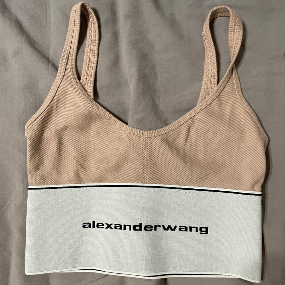 Alexander wang logo elastic bra in ribbed Jersey pink xs
